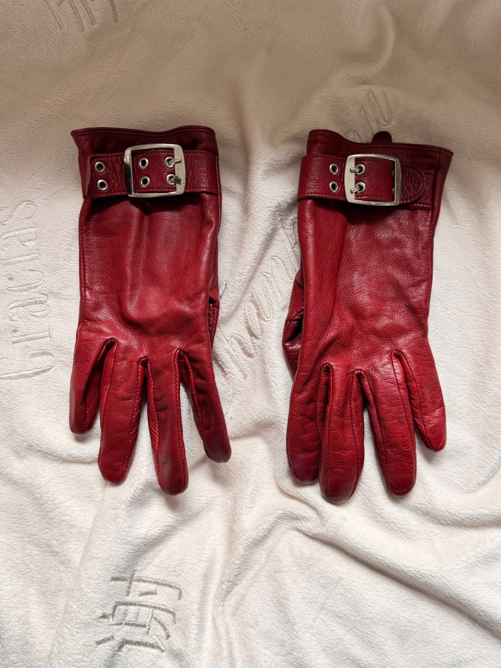 Vintage Nicci Red Leather Cotton Lined Gloves size 7.5